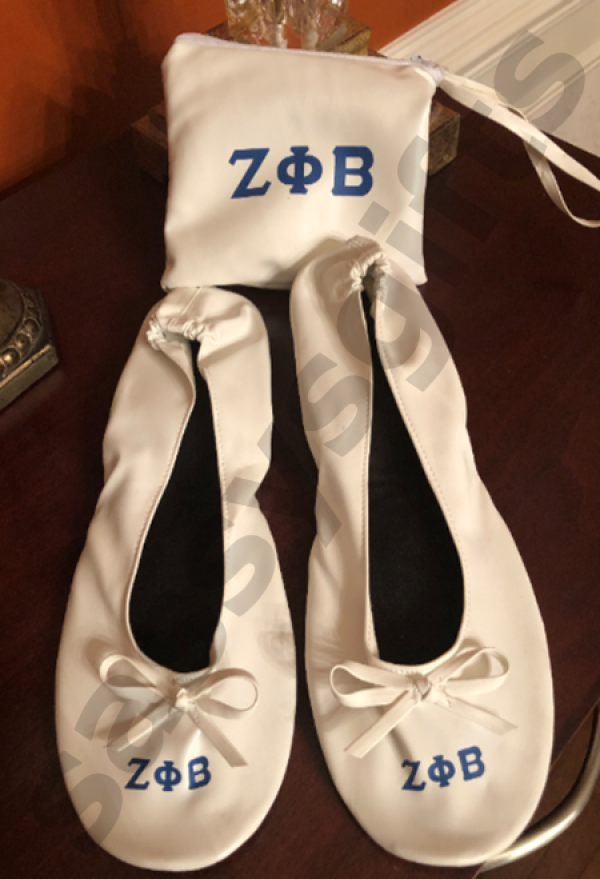 Zeta White Ballerina Slippers with storage pouch
